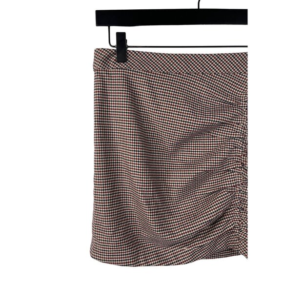 Free People Brown Plaid Houndstooth Ruched Mini Skirt Size 4 Small - Picture 2 of 12